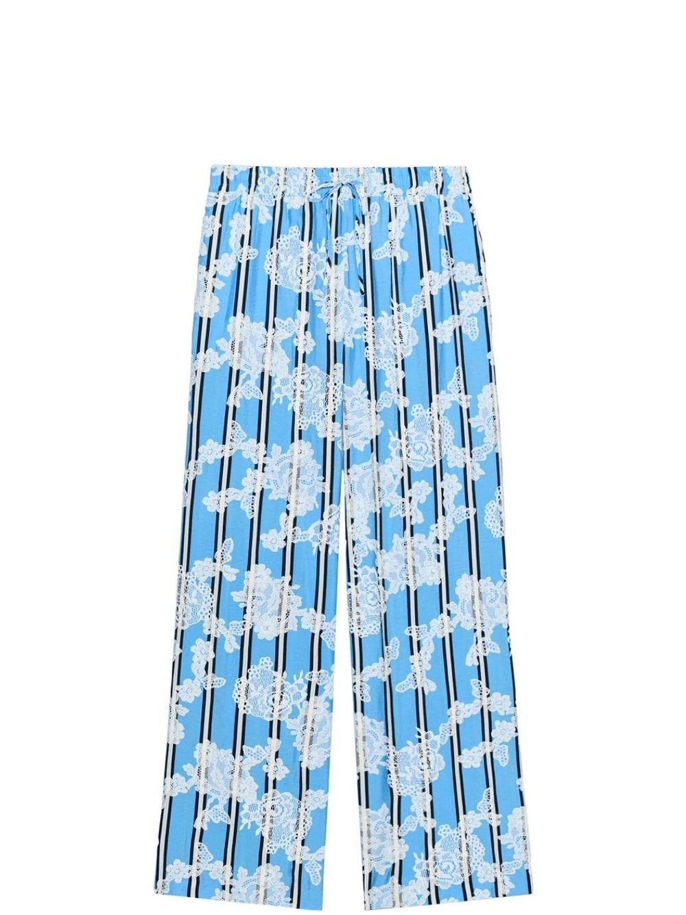 ZARA Striped Lace Wide Leg Pants Blue & White Small